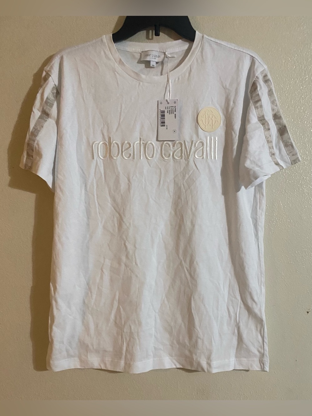 Roberto Cavalli White Logo Short Sleeve Crew Tee
